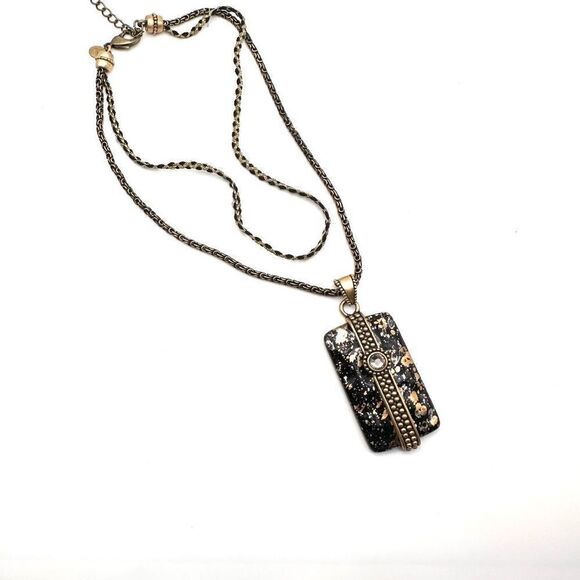 Chico’s multi-strand gold & black marbled pendant statement necklace layered - Picture 3 of 9